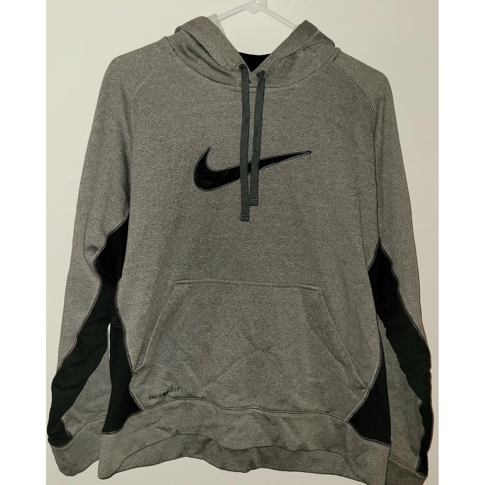 Nike Therma Fit Pullover Hoodie Men's Size Large Gray Black Center Swoosh